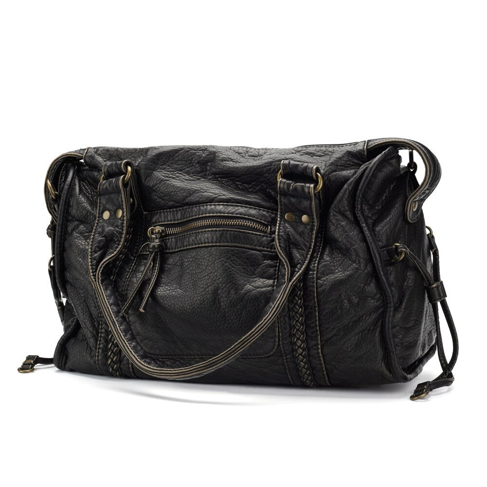 Handtasche aus PU-Leder mit Vintage-Waschung