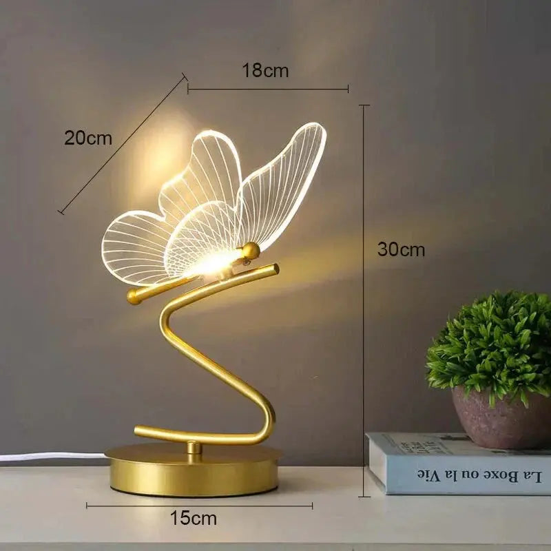 Schmetterling LED-Tischleuchte aus Acryl mit Messingfuß