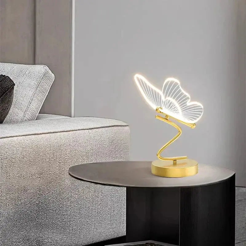 Schmetterling LED-Tischleuchte aus Acryl mit Messingfuß