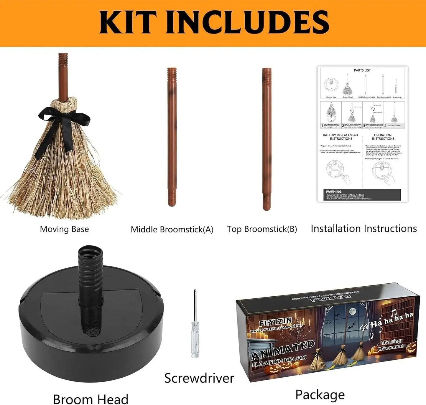 Schwebender Hexenbesen – Lacht, bewegt sich & reagiert auf Geräusche