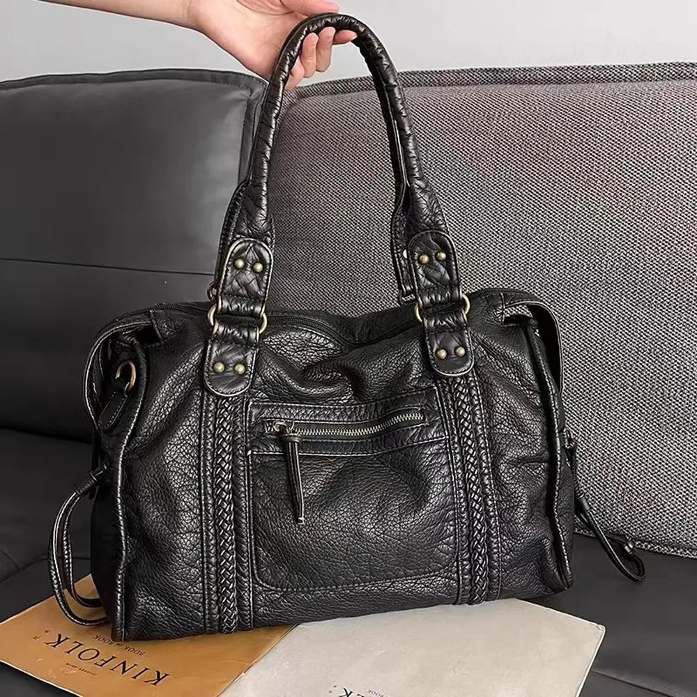 Handtasche aus PU-Leder mit Vintage-Waschung