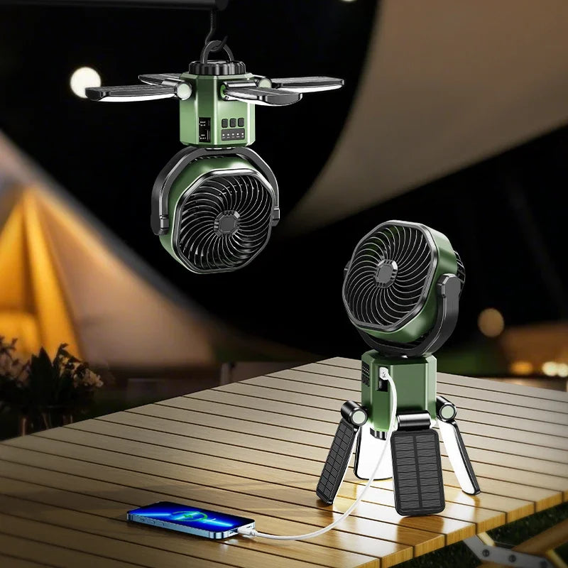 Solar Camping Ventilator mit LED Licht und Powerbank Funktion