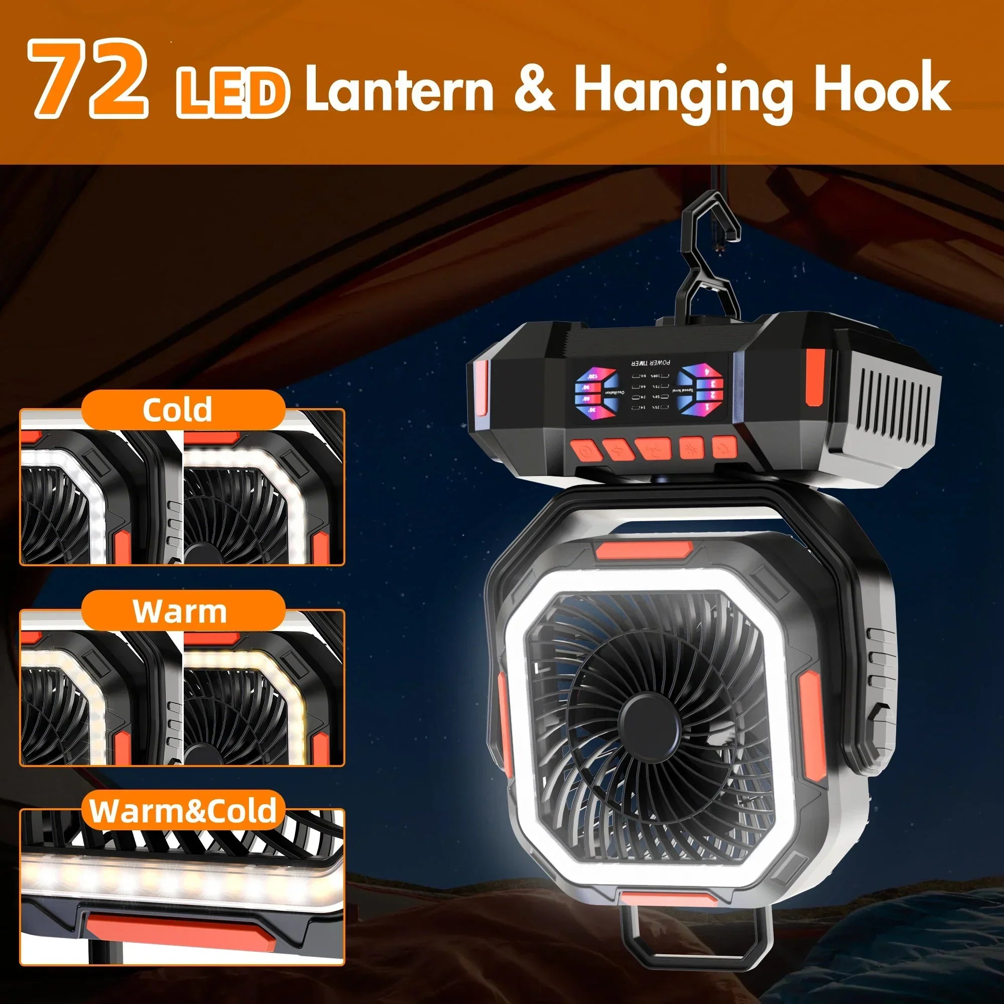 Camping-Ventilator mit 40000mAh Akku und LED-Beleuchtung