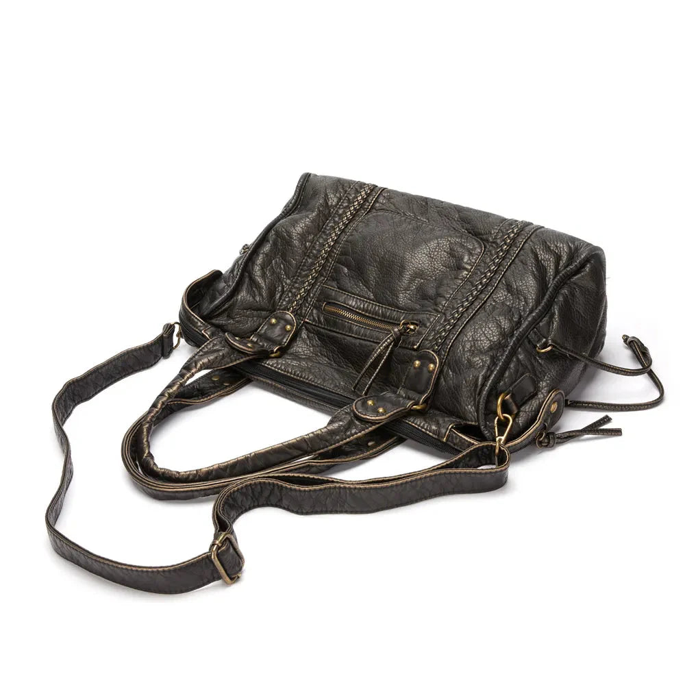 Handtasche aus PU-Leder mit Vintage-Waschung