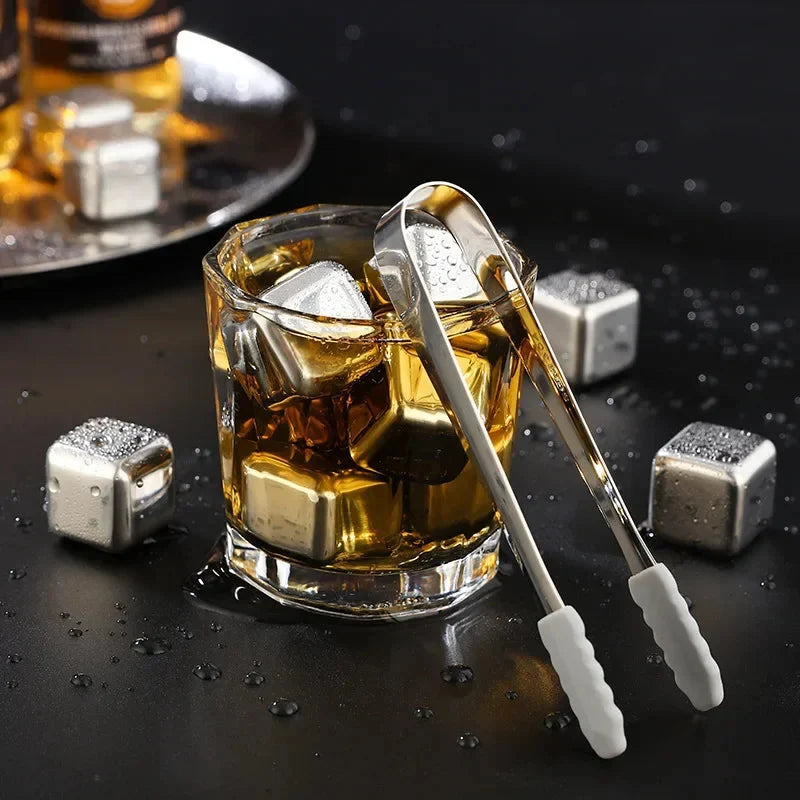 Edelstahl-Eiswürfel wiederverwendbar mit Zange,