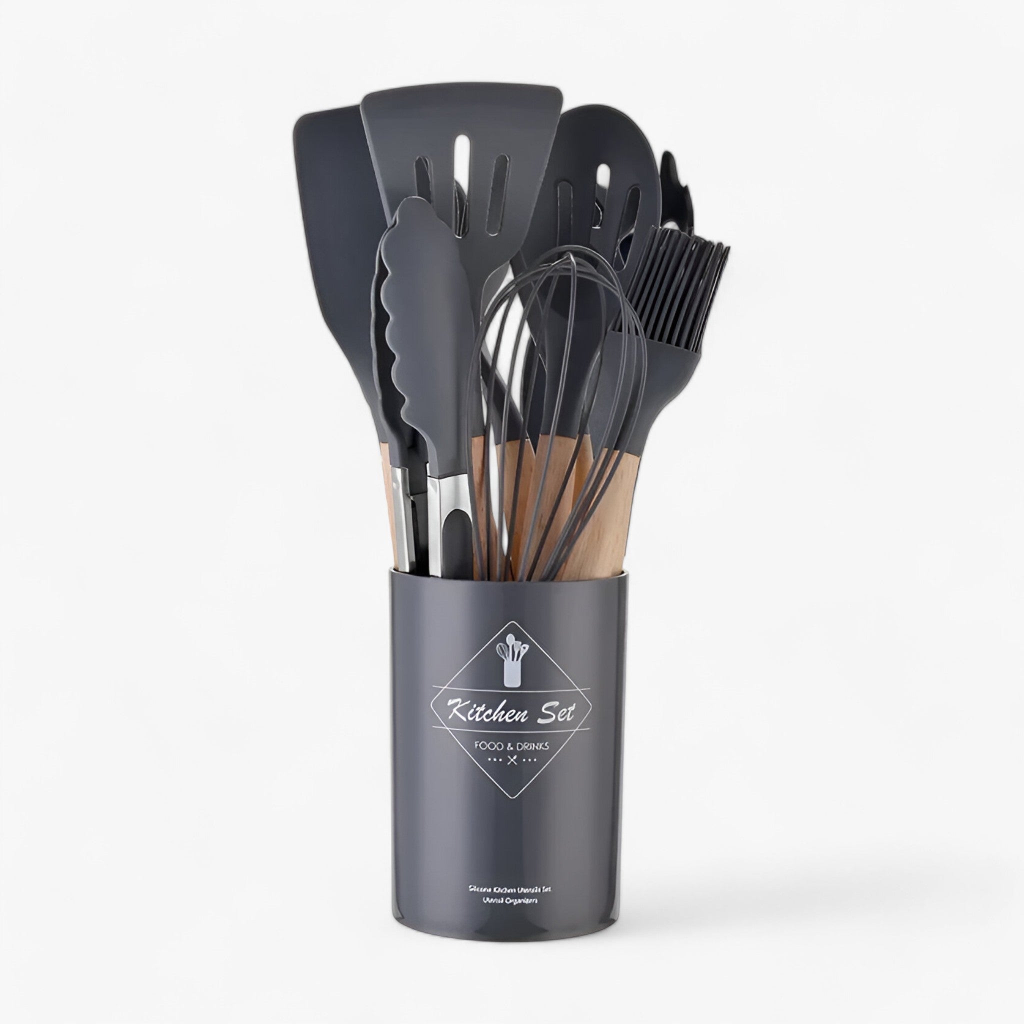 Silicone Kitchen Utensil Set with Wooden Handles — 12 Piece