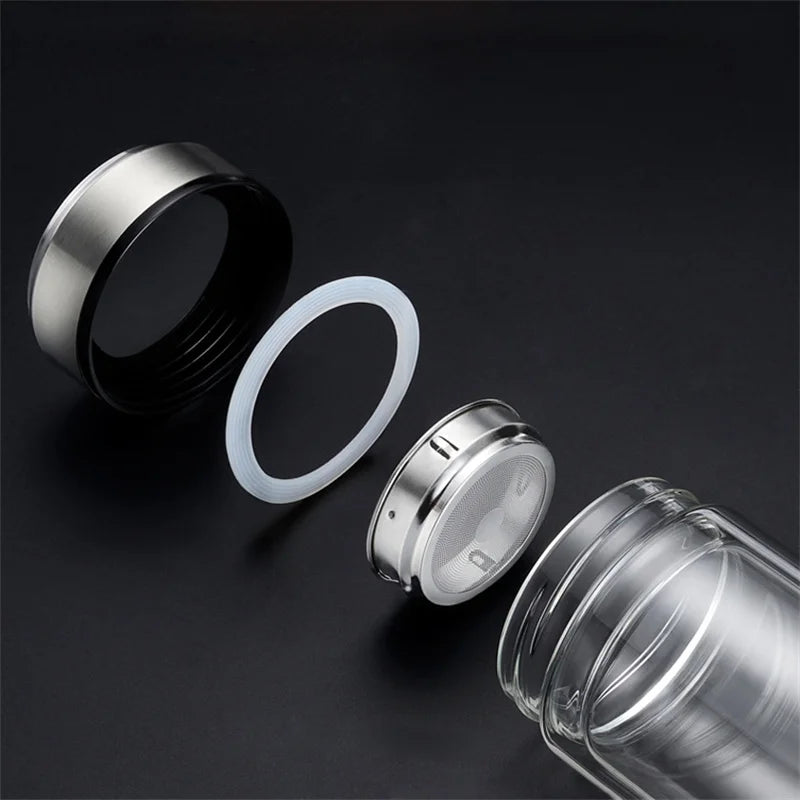 Glas-Teeflasche mit Edelstahl-Teesieb – doppelwandig