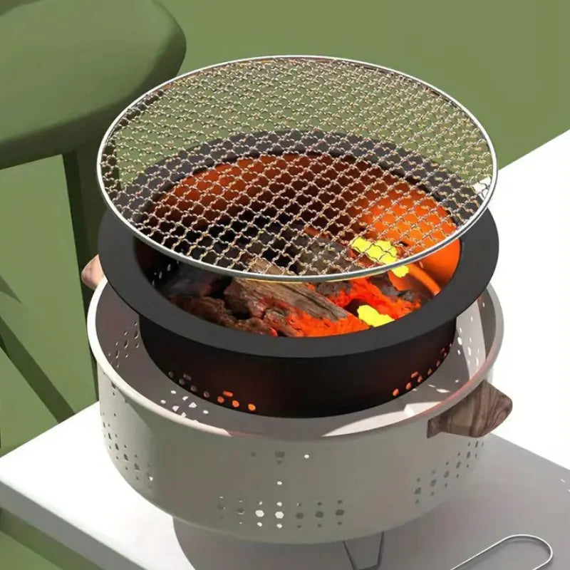 Tragbarer Holzkohlegrill aus Edelstahl mit Holzgriffen