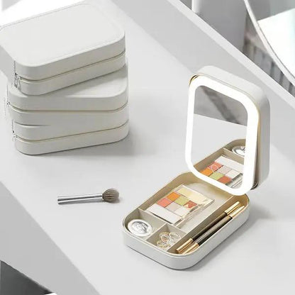 Tragbarer Make-up-Organizer — Kompakter LED-Spiegel mit einstellbarer Beleuchtung