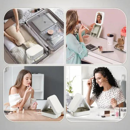 Tragbarer Make-up-Organizer — Kompakter LED-Spiegel mit einstellbarer Beleuchtung