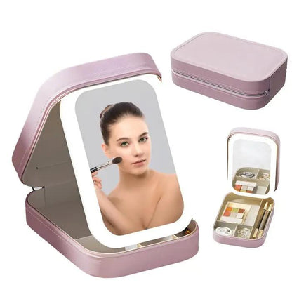 Tragbarer Make-up-Organizer — Kompakter LED-Spiegel mit einstellbarer Beleuchtung