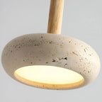 Pendelleuchte aus Travertinstein mit Holzstiel