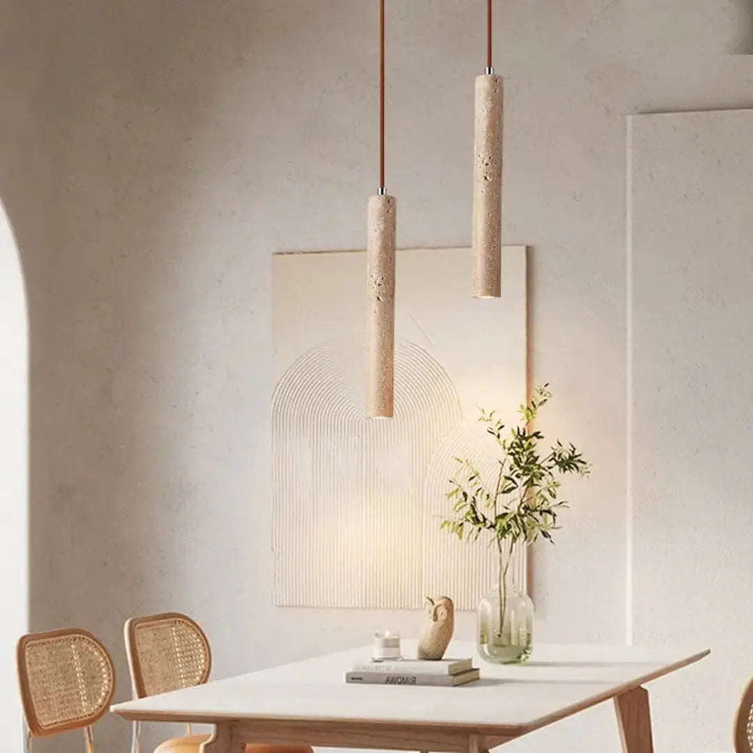 Travertin Pendelleuchte im Wabi-Sabi-Stil