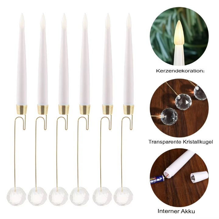 LED Weihnachtskerzen mit Kristallkugel und Haken – 6er Set für elegante Festdekoration