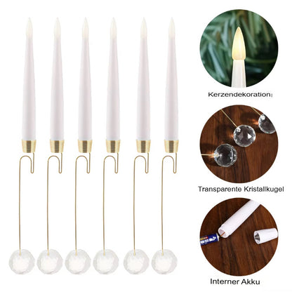 LED Weihnachtskerzen mit Kristallkugel und Haken – 6er Set für elegante Festdekoration