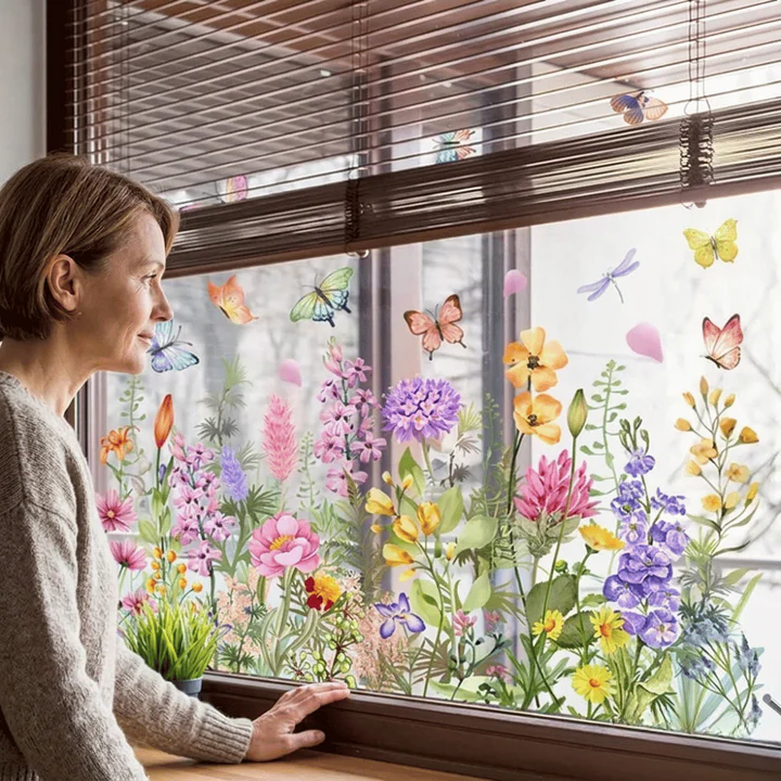Fensteraufkleber Blumen & Schmetterlinge – Wildblumen-Motiv