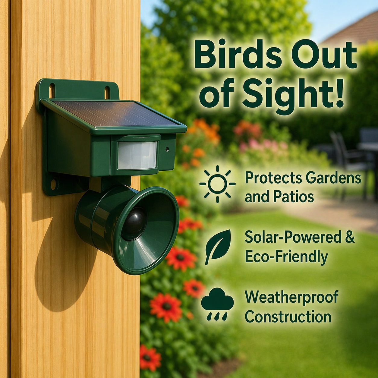 Solar-Vogelabwehr mit PIR-Sensor und Raubvogelrufen