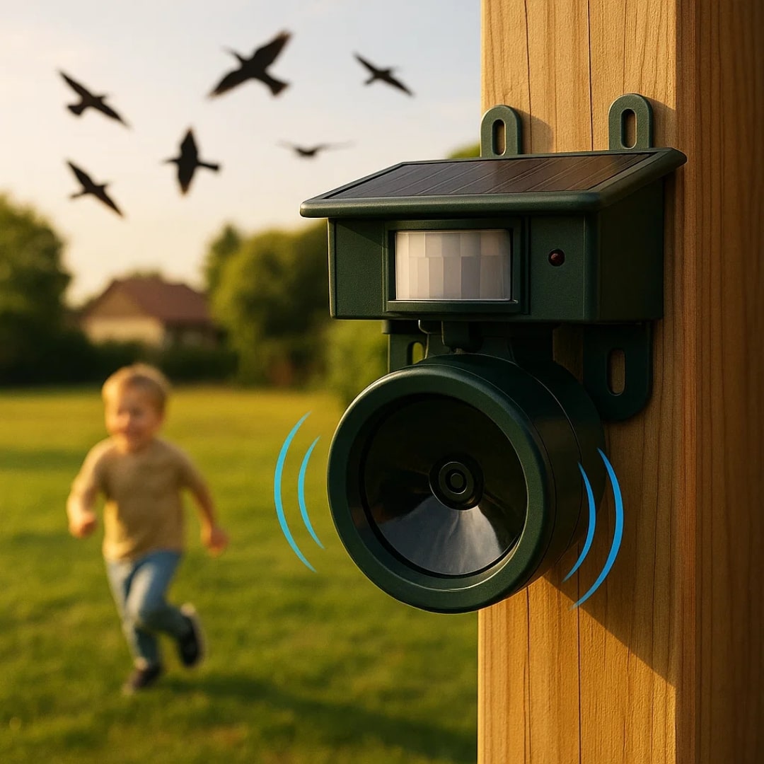 Solar-Vogelabwehr mit PIR-Sensor und Raubvogelrufen