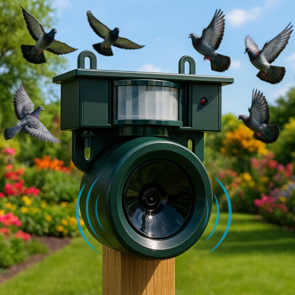 Solar-Vogelabwehr mit PIR-Sensor und Raubvogelrufen