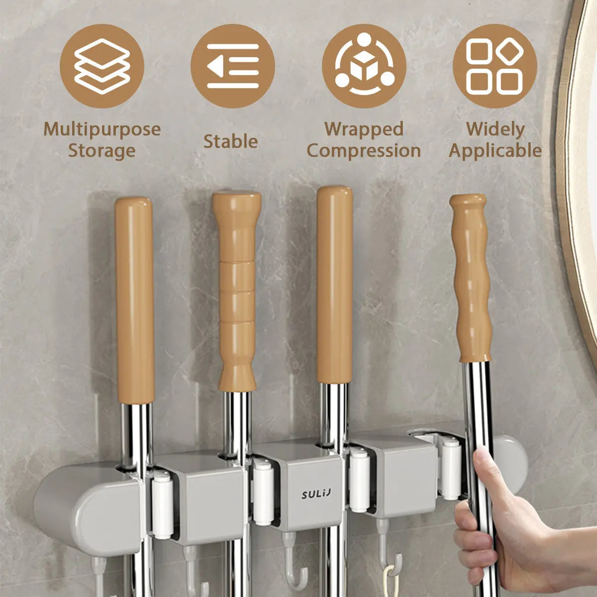 Wandorganizer für Besen und Mops mit Haken