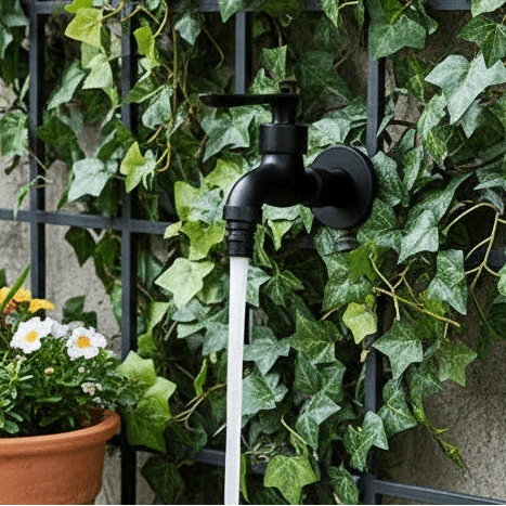 Wandwasserhahn Messing schwarz matt für Garten und Balkon