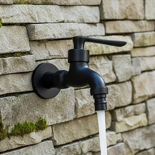 Wandwasserhahn Messing schwarz matt für Garten und Balkon