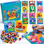 Pom-Pom Bastelset mit 12 Tiermotiven und 600 Pompons