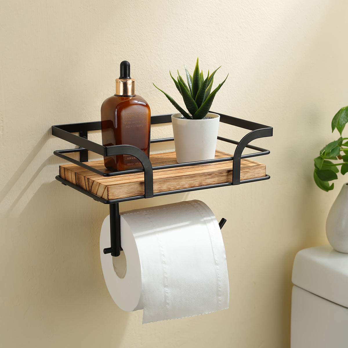 Badregal mit Toilettenpapierhalter – Metall und Holz