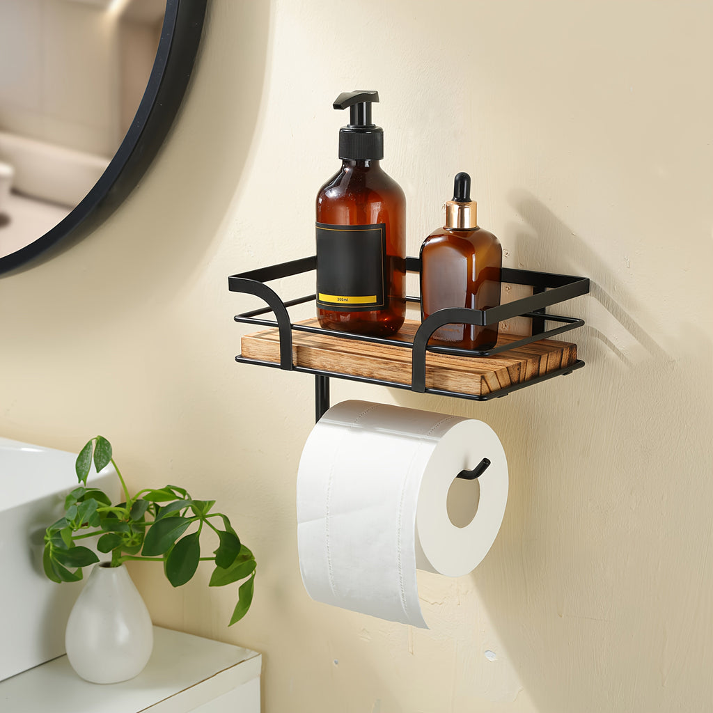 Badregal mit Toilettenpapierhalter – Metall und Holz