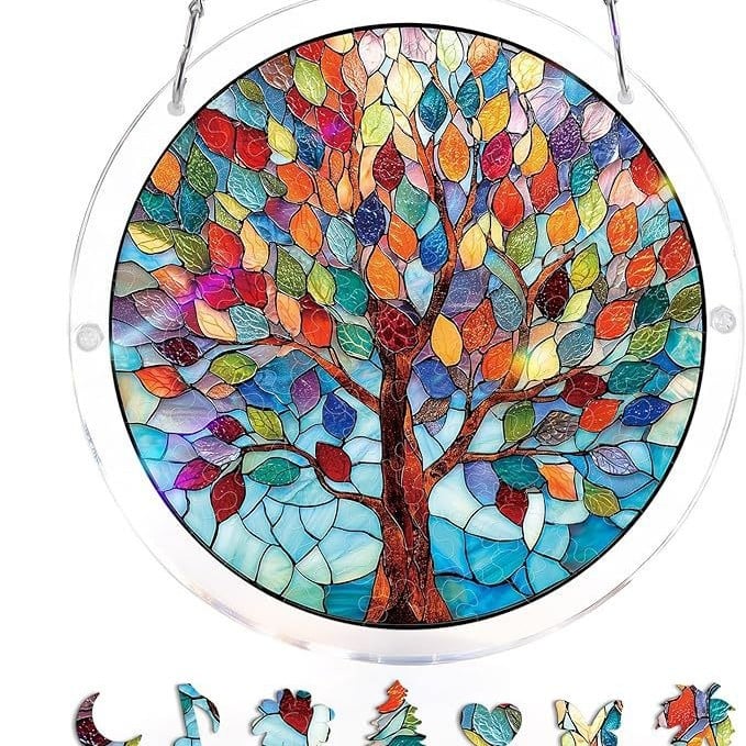 Acryl Puzzle-Fensterbild mit Lebensbaum-Motiv