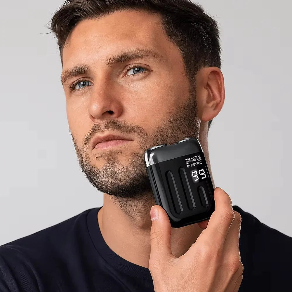Mini-Elektrorasierer mit zwei rotierenden Scherköpfen, kompakt, per USB aufladbar
