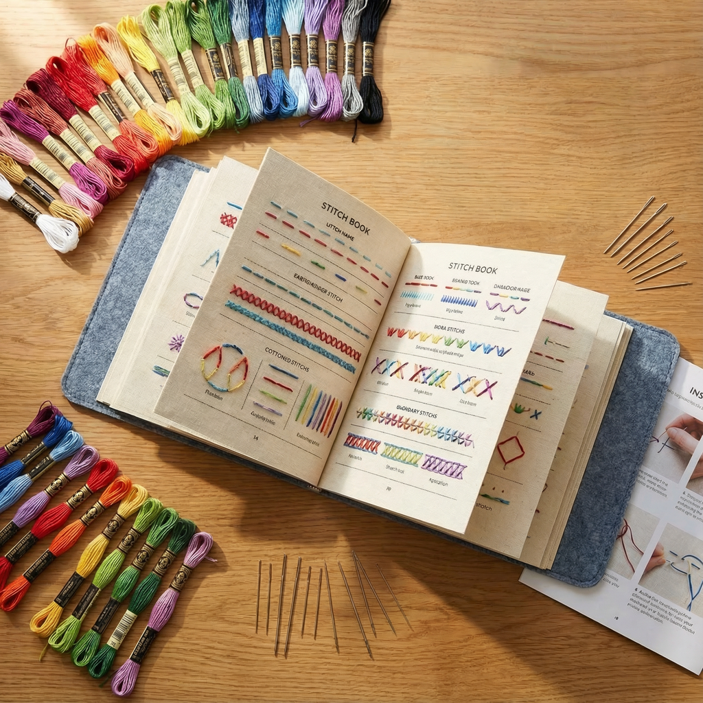 Stickerei-Set mit Bambus-Rahmen – 106 Stickmuster
