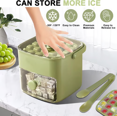 Eiswürfelbereiter mit Druckmechanismus – Stapelbar mit Deckel