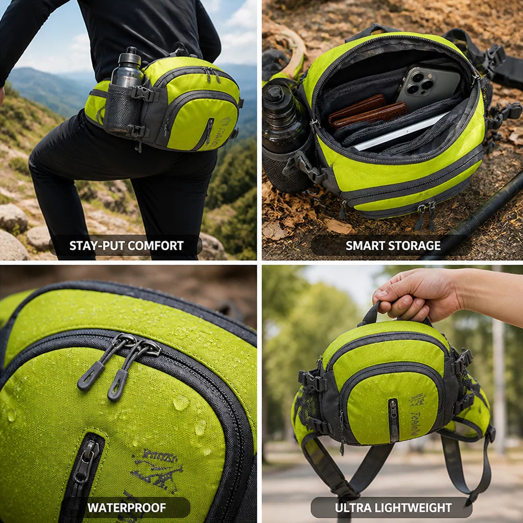 Bauchtasche mit Flaschenhalter, ultraleicht und wasserdicht, rutschfester Sitz