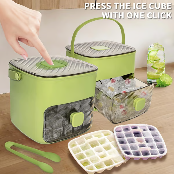 Eiswürfelbereiter mit Druckmechanismus – Stapelbar mit Deckel