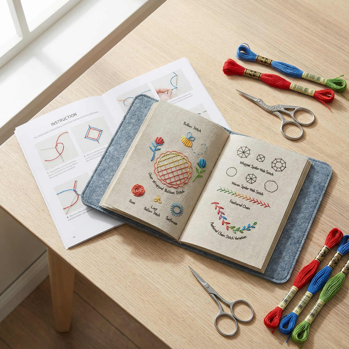 Stickerei-Set mit Bambus-Rahmen – 106 Stickmuster
