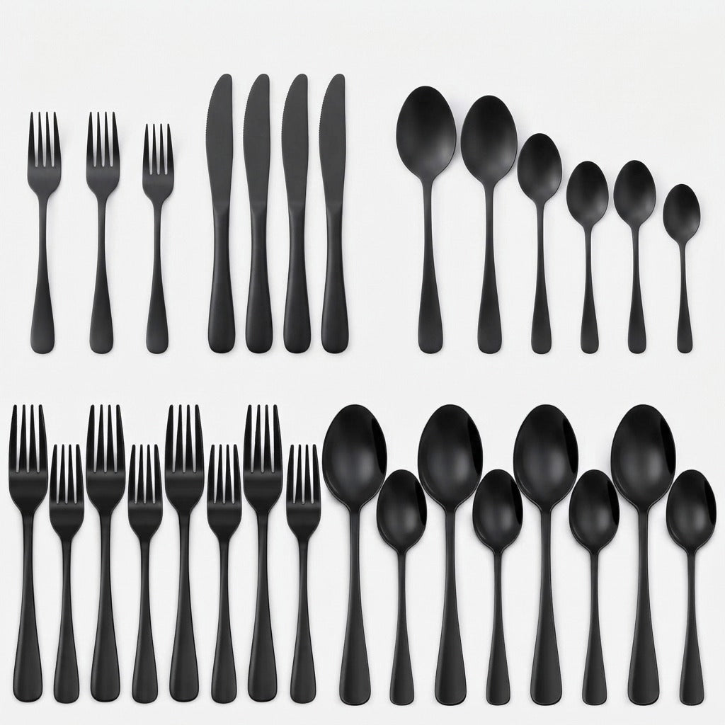Besteck-Set 24-teilig Edelstahl Schwarz