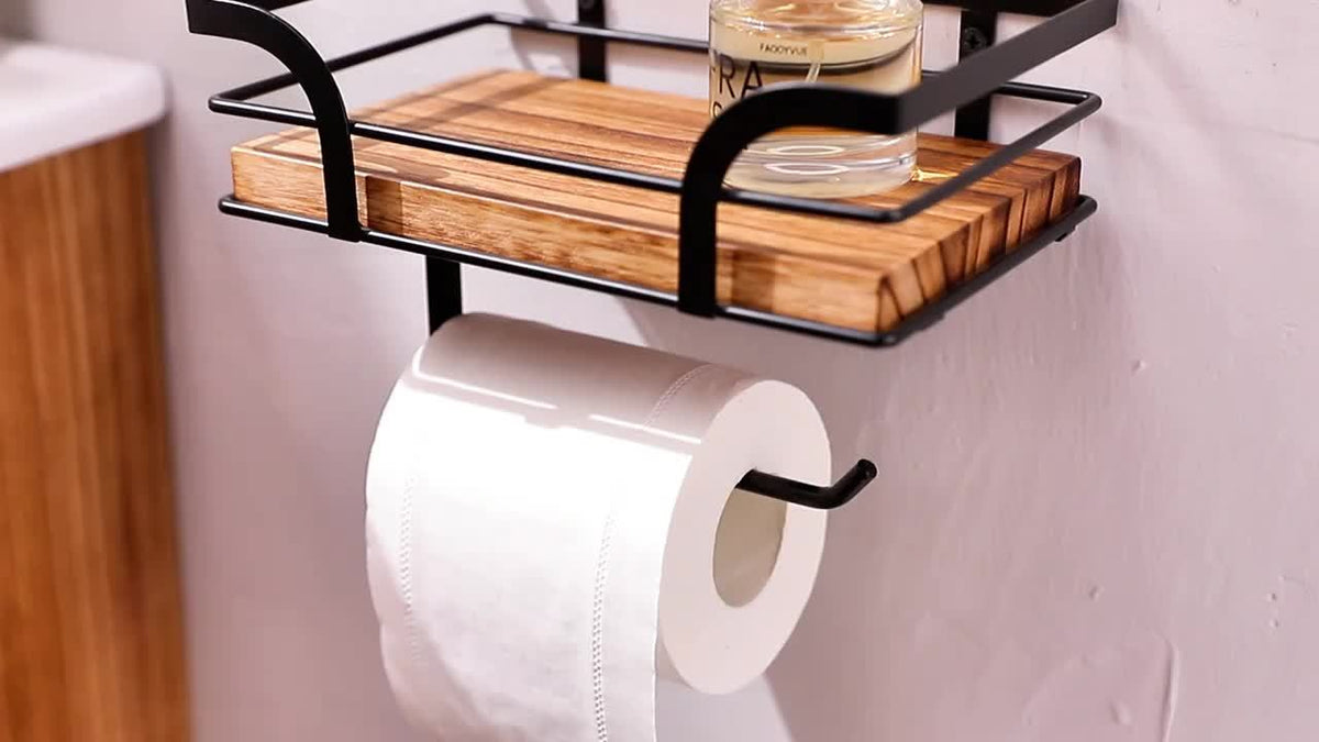 Badregal mit Toilettenpapierhalter – Metall und Holz