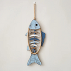 Holzfisch Wanddekoration mit Seilaufhängung – Maritim