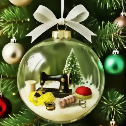 Schneekugel-Ornament mit Nähmotiv und Funkeleffekt