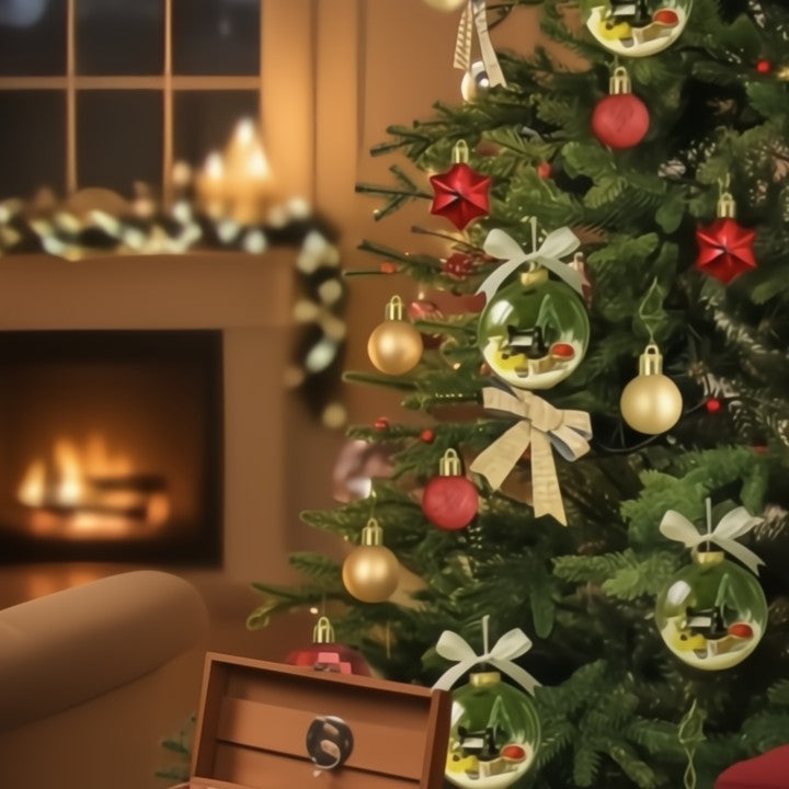 Schneekugel-Ornament mit Nähmotiv und Funkeleffekt