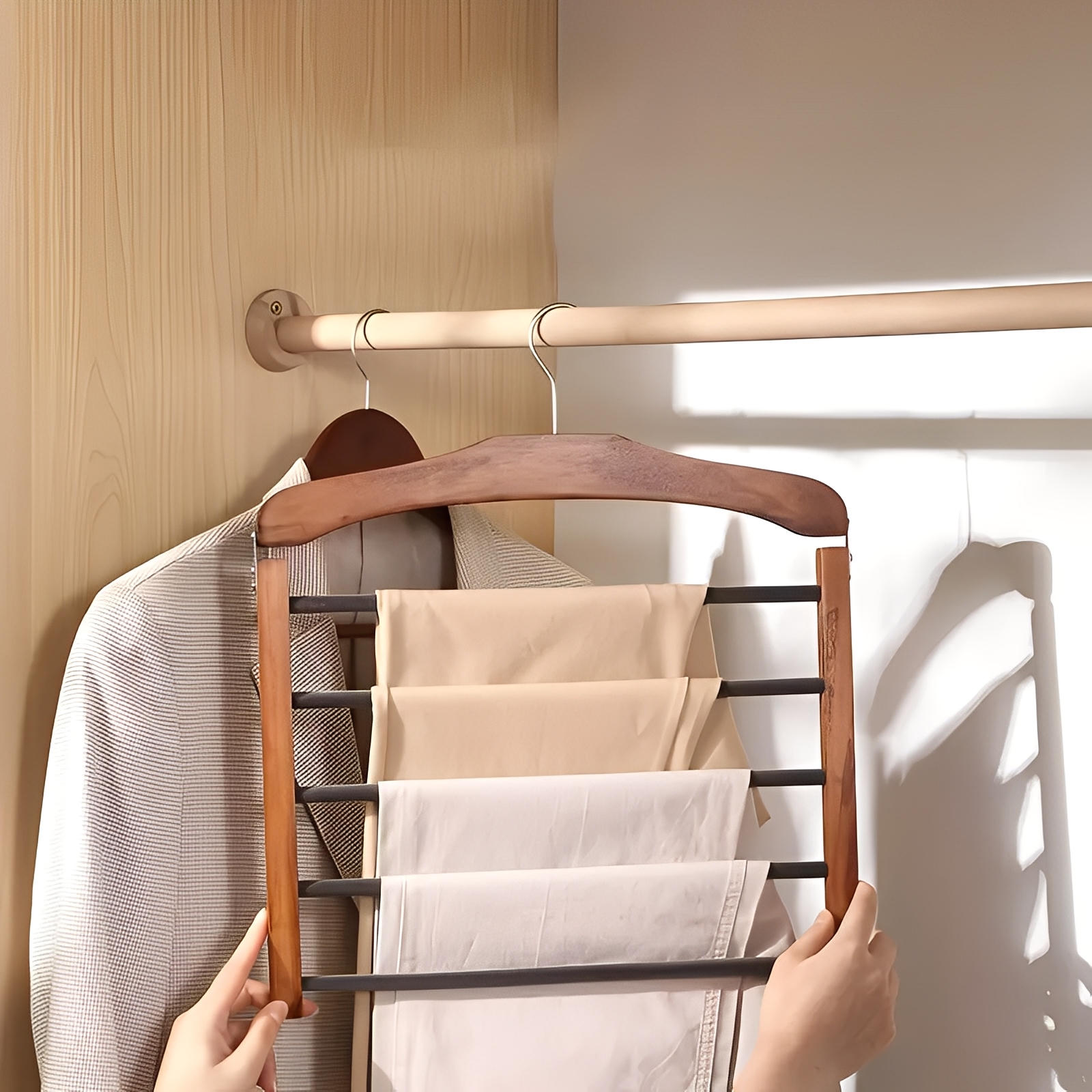 Hosenhalter mit mehreren Stangen aus Holz