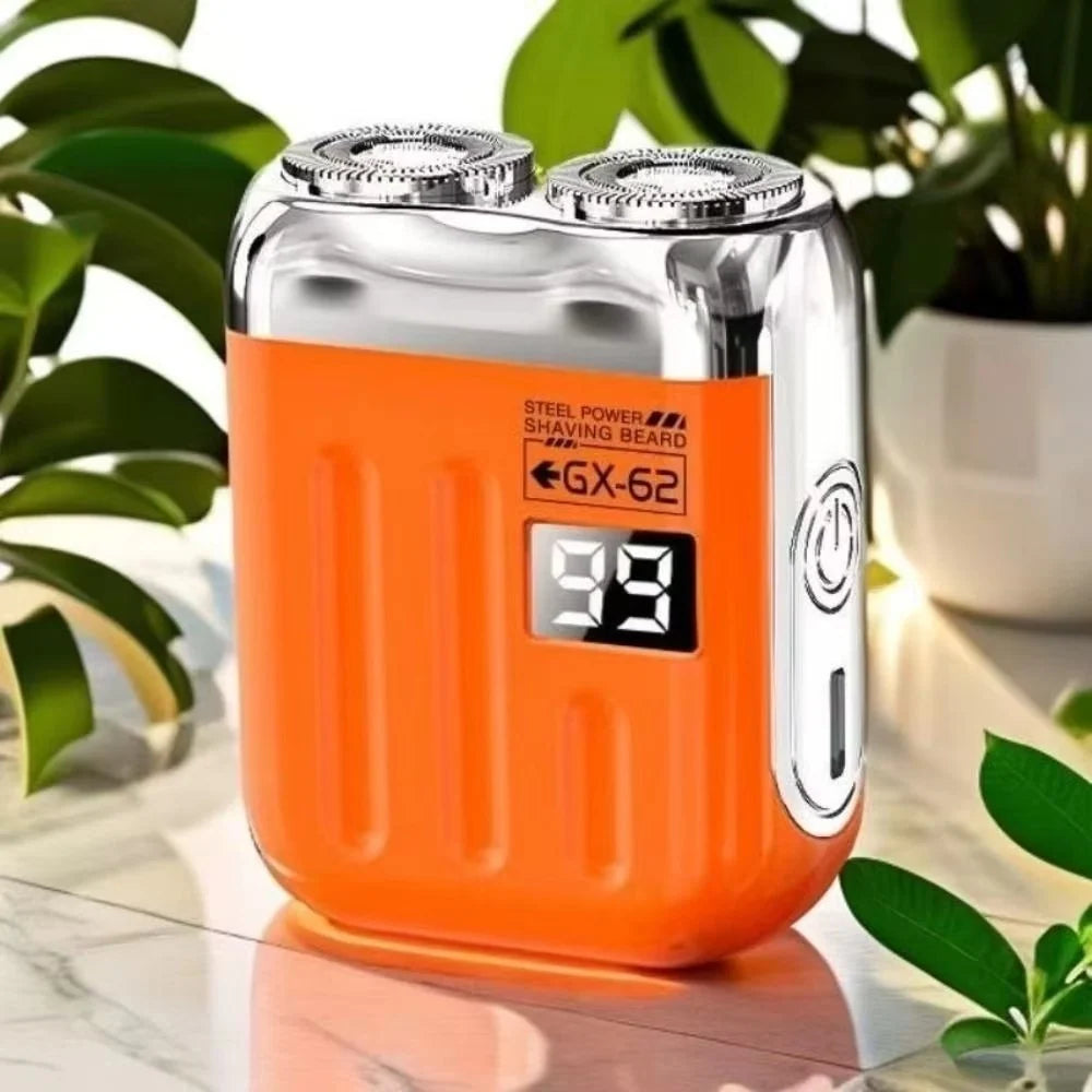 Mini-Elektrorasierer mit zwei rotierenden Scherköpfen, kompakt, per USB aufladbar