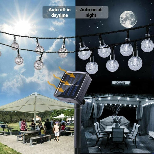 Solar-Lichterkette mit LED-Kugeln – Wetterfest und warmweiss