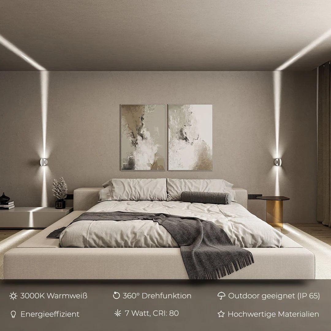 LED-Wandleuchte mit 360° drehbarem Licht und beidseitigem quadratischem Lichteffekt, wasserabweisend