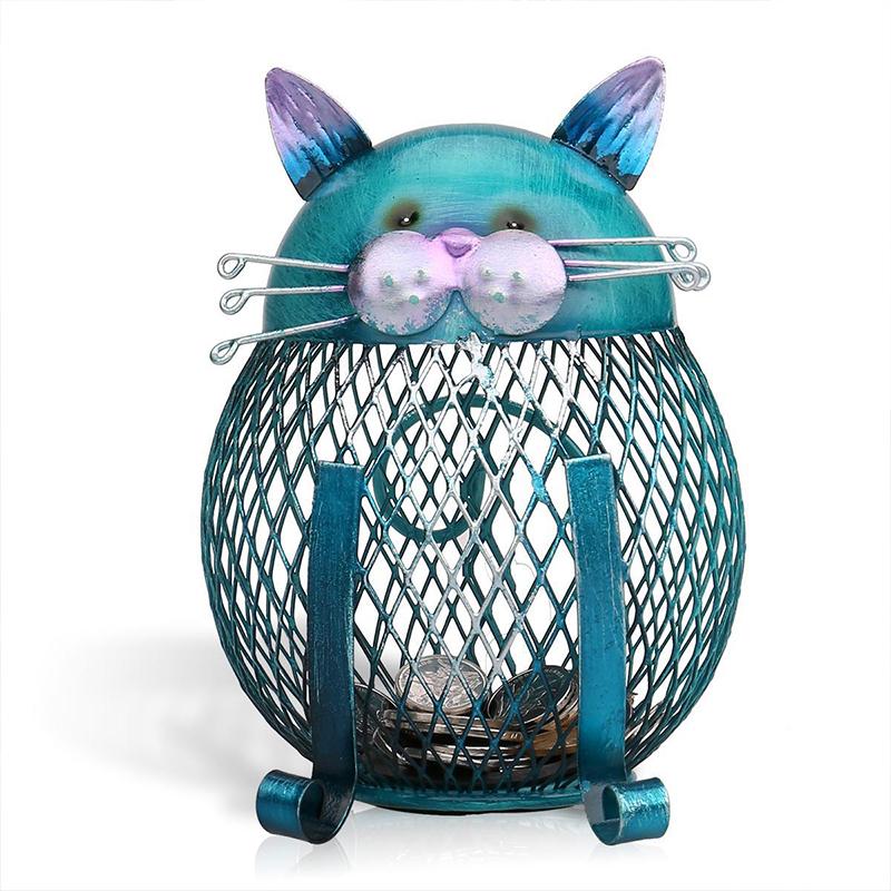 Katzen-Spardose aus Eisen mit Gitterkörper