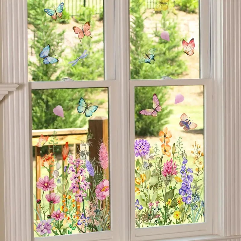 Fensteraufkleber Blumen & Schmetterlinge – Wildblumen-Motiv