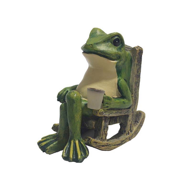 Solar-Gartenfigur Frosch auf Schaukelstuhl mit LED-Beleuchtung
