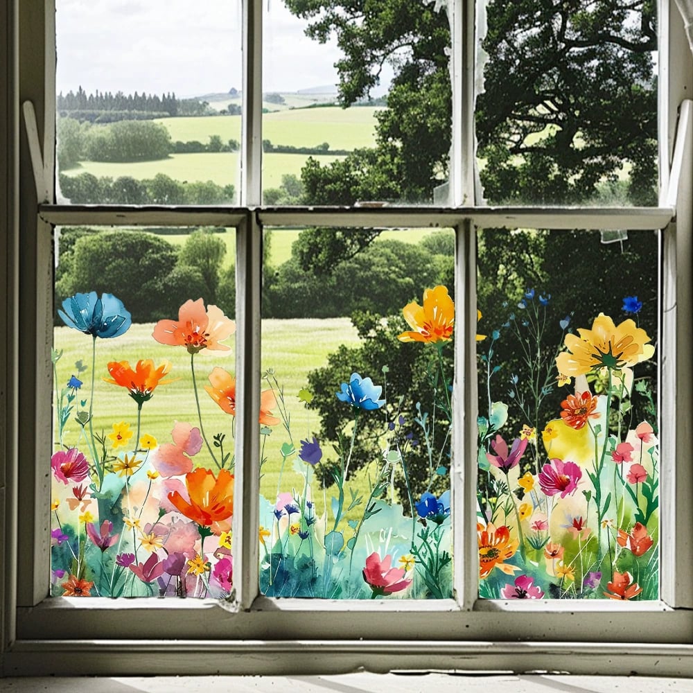 Fensteraufkleber Blumen & Schmetterlinge – Wildblumen-Motiv