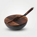Kohlenstoffstahl Wok mit Holzdeckel – Antihaftbeschichtung